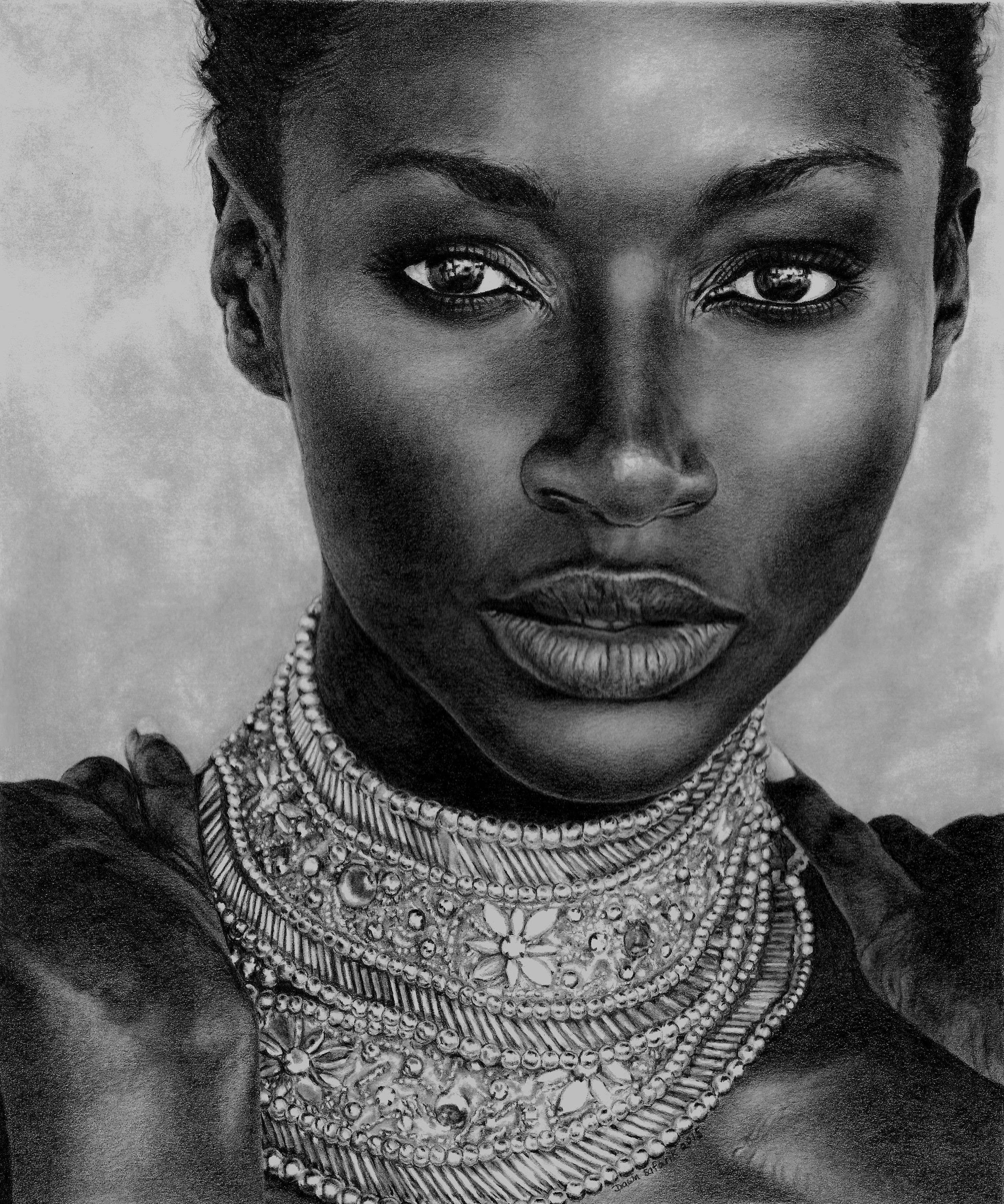 Pencil drawing - african woman with necklace