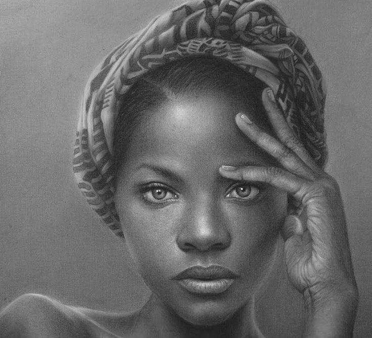 Pencil drawing - young woman looking at the artist