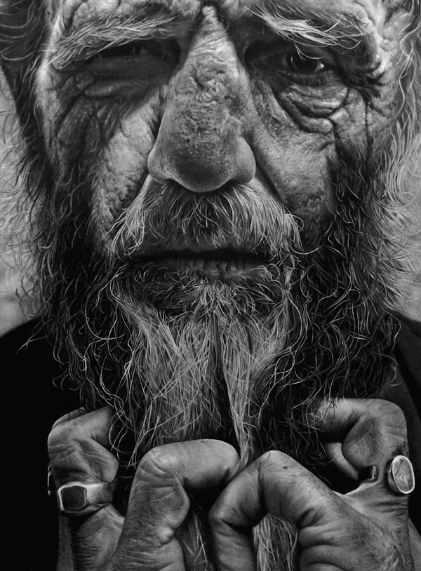 Pencil drawing - old man with long breard